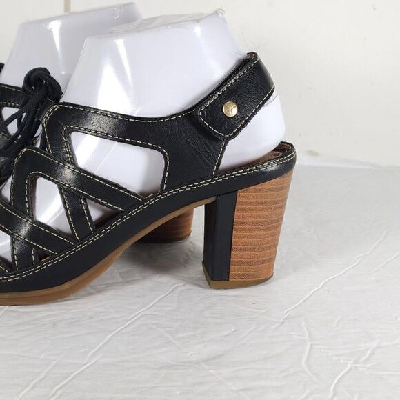 Pikolinos Women's US7-7,5 EU38 Java Black Leather Peep Toe Slingback Sandals - Picture 2 of 16